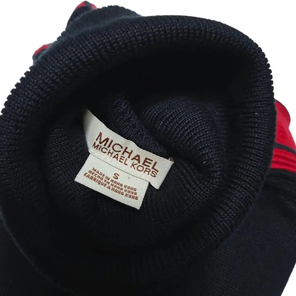 Michael Kors Black Logo Stripe Turtleneck Women's Small Knit Top Y2K